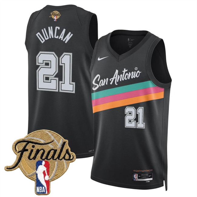 Men's Black San Antonio Spurs #21 Tim Duncan 2026 Finals Patch City Edition Stitched Basketball Jersey